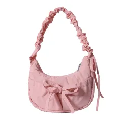 Temperament Wild Nylon Pleated Bow Girls' One-shoulder Bag - Pink - View 1