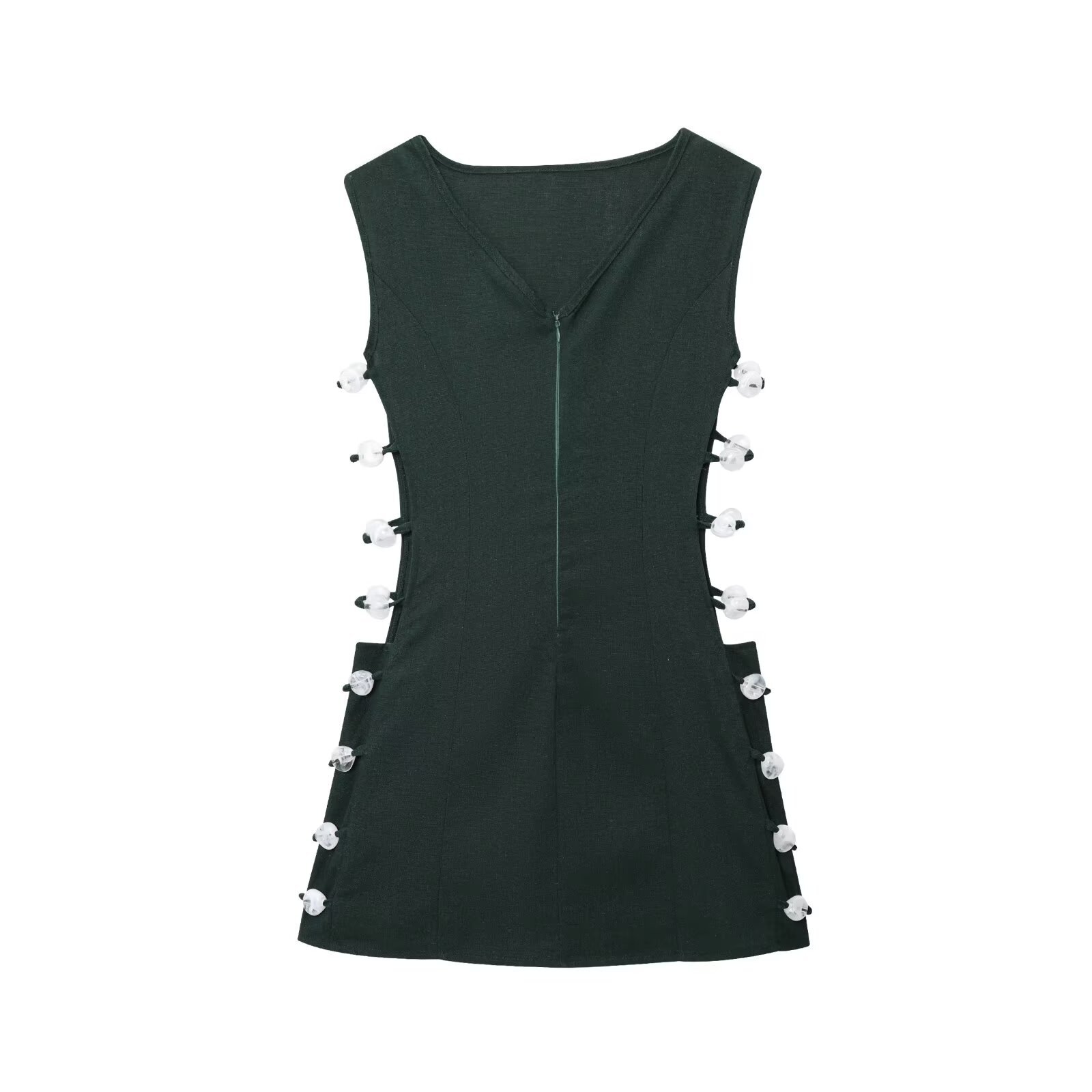 Women's Beaded Decoration Sleeveless V-neck Dress
