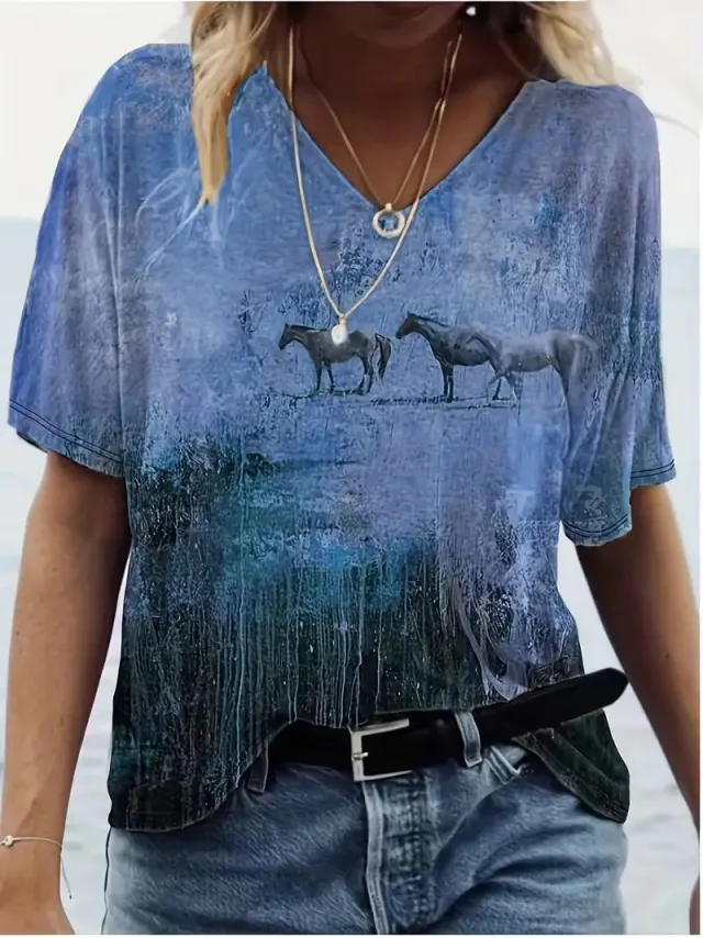 Fashion Comfortable Animal Plant Pattern Short Sleeve V neck T shirt Wb14Wb14Zn250119Y047 Xxs - Shop at LoveMi