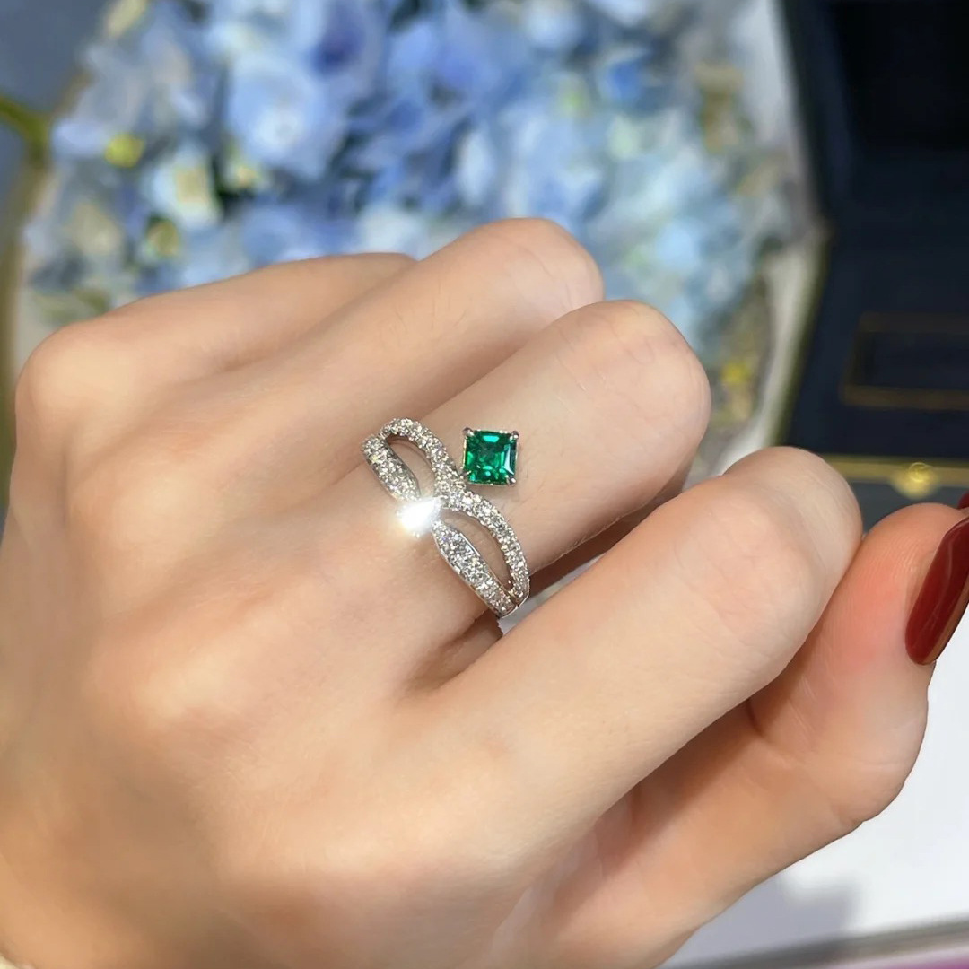 Title 4, Caibao Emerald Crown Ring Female Elegant Jewelr...