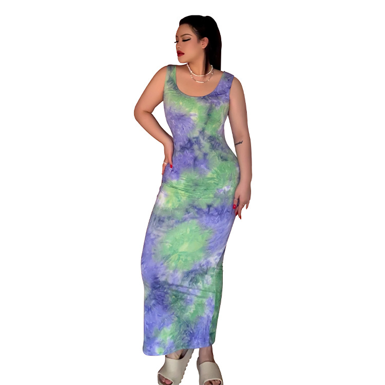 Fashion Sleeveless Tie-dyed Sheath Dress