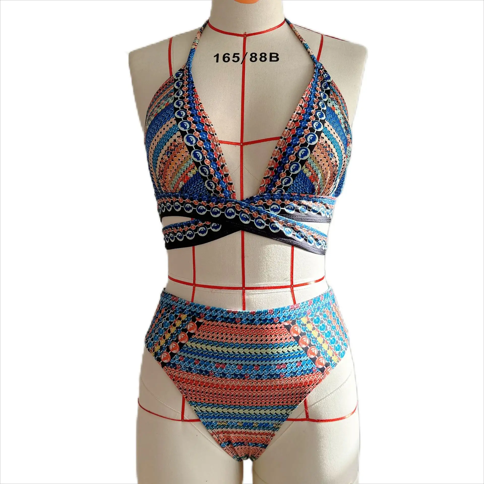 Bikini Cross Bandage Swimsuit High Waist Veils Split Three-piece Suit