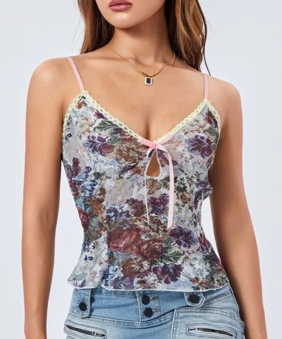 Female Floral Flower Spaghetti strap Camisole Top Image 4 - Shop at LoveMi