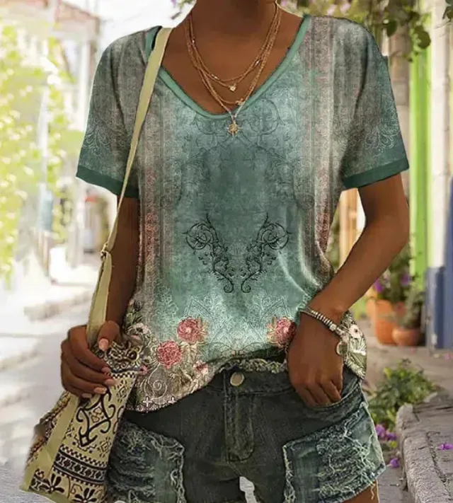 Fashionable 3D Printed Loose Short sleeved Top For Women V1H2406241051 3Xl - Shop at LoveMi