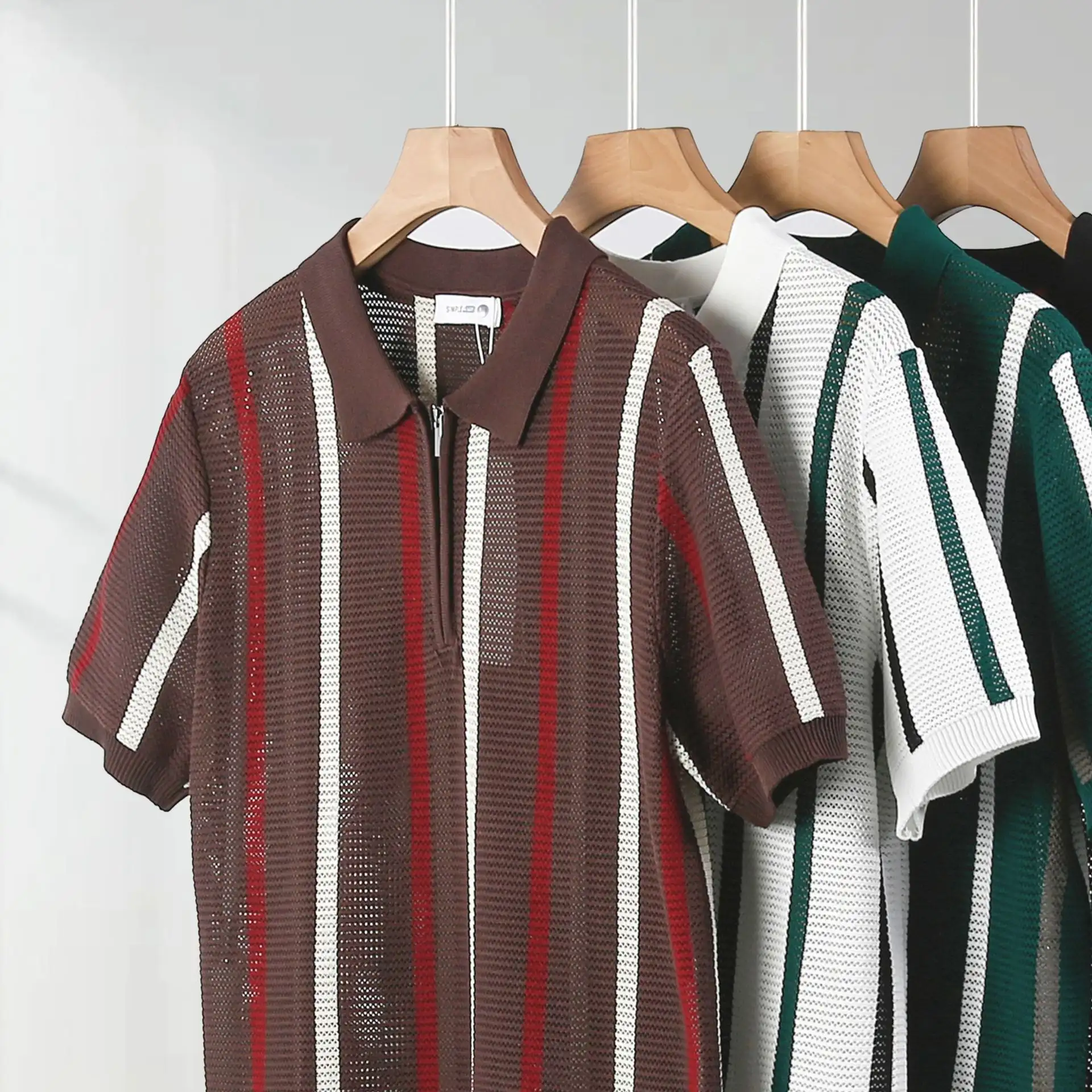 Hollow Mesh Short-sleeved Knitting Polo Shirt