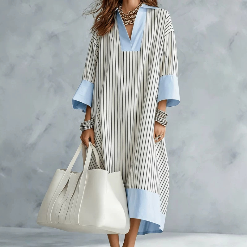 Stylish Casual V-neck Striped Dress For Women