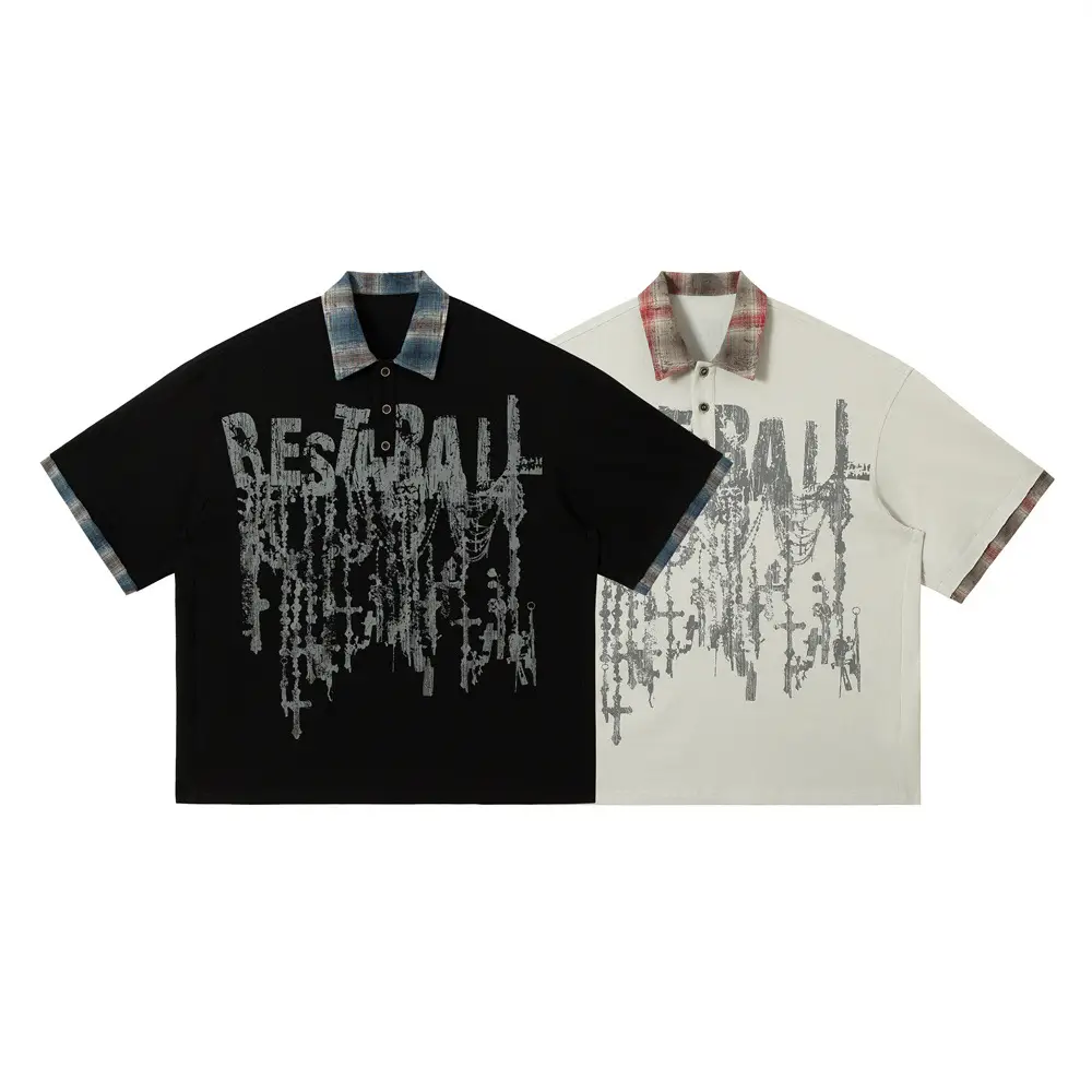 Men's Lapel Graffiti Printing Loose New All-match Short-sleeved Top