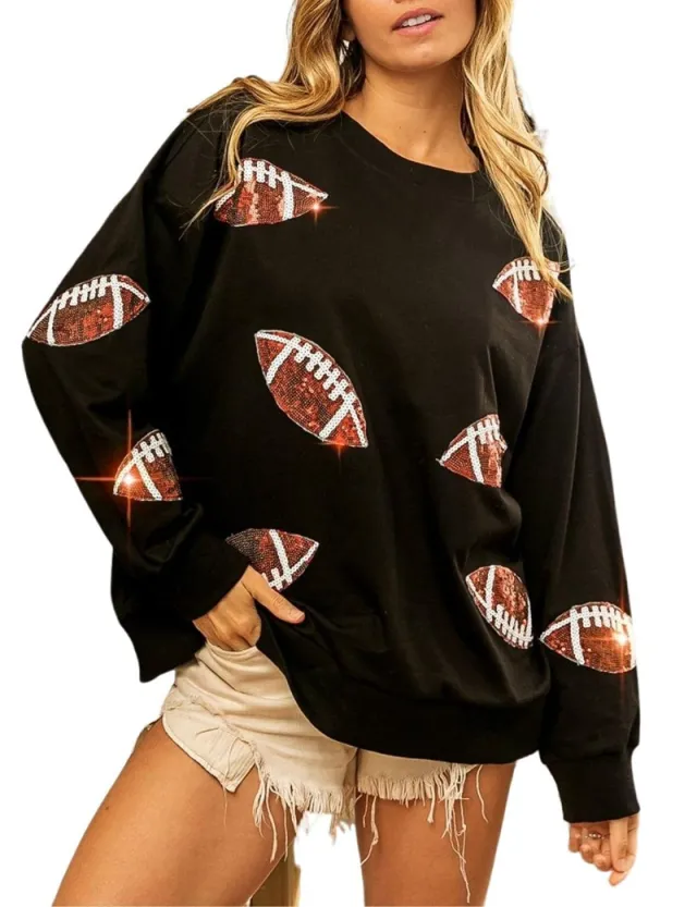 Women's Loose Casual Rugby Sweater Black - Shop at LoveMi