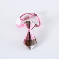 Pet British Style Plaid Bow Tie And Tie Adjustable Collar Accessories - Denim Pink Plaid Tie - View 1