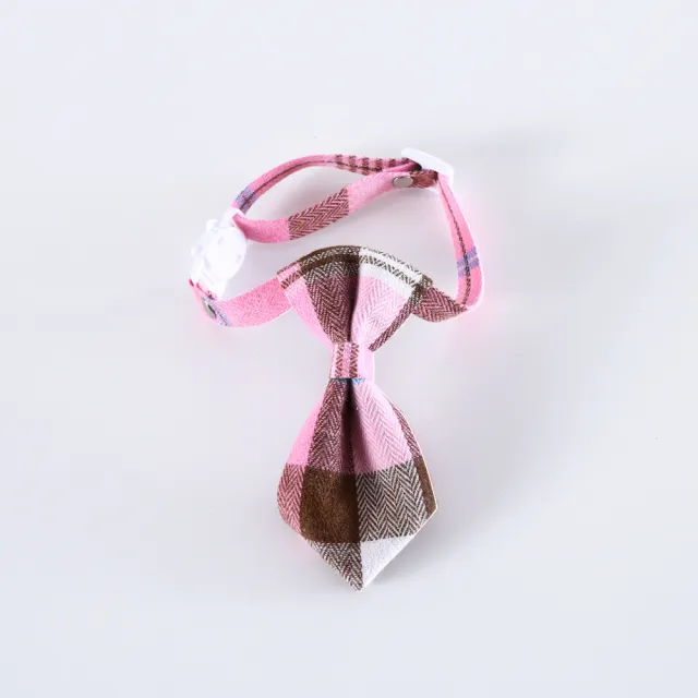 Pet British Style Plaid Bow Tie And Tie Adjustable Collar Accessories Denim Pink Plaid Tie - Shop at LoveMi