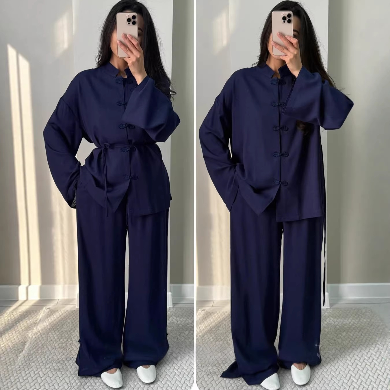 Shirt And Casual Loose-fitting Wide-leg Pants Set