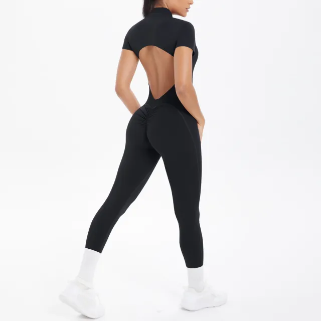 Women's European And American Skinny Hollow out Short Sleeve Rompers Black - Shop at LoveMi