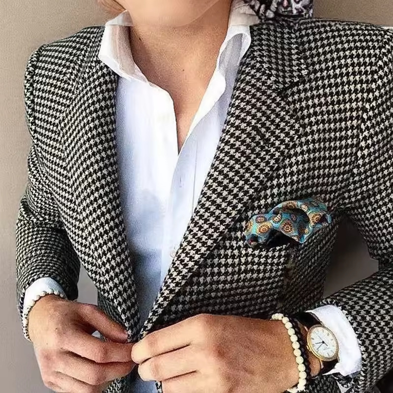 Mens Casual Houndstooth Blazer Coat - Image 5
