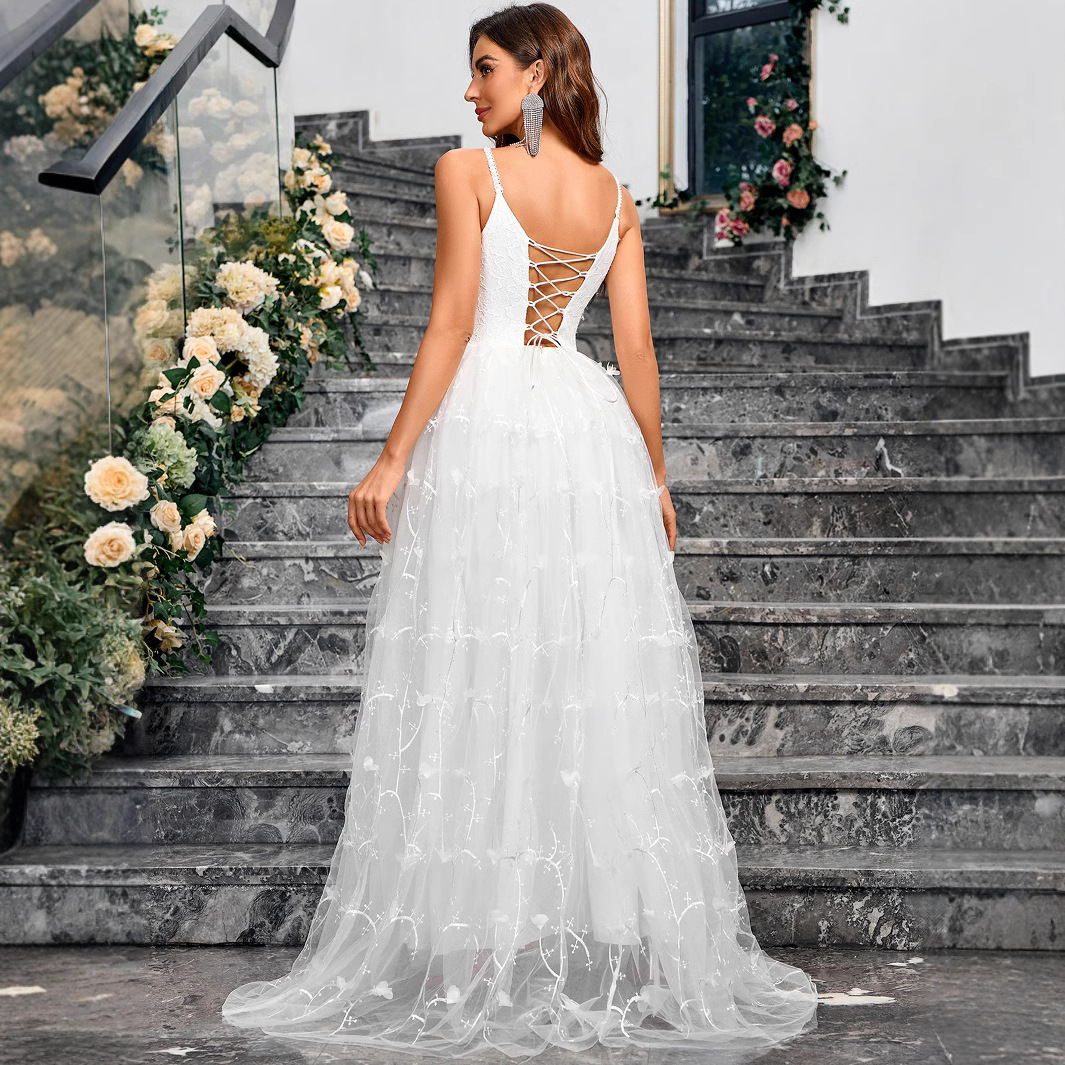 V-neck Slingback Solid Color Elegant Dress