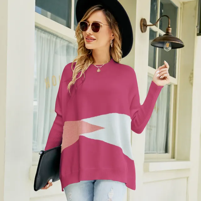 Women's Loose Batwing Sleeve Pullover Sweater Rose Red - Shop at LoveMi