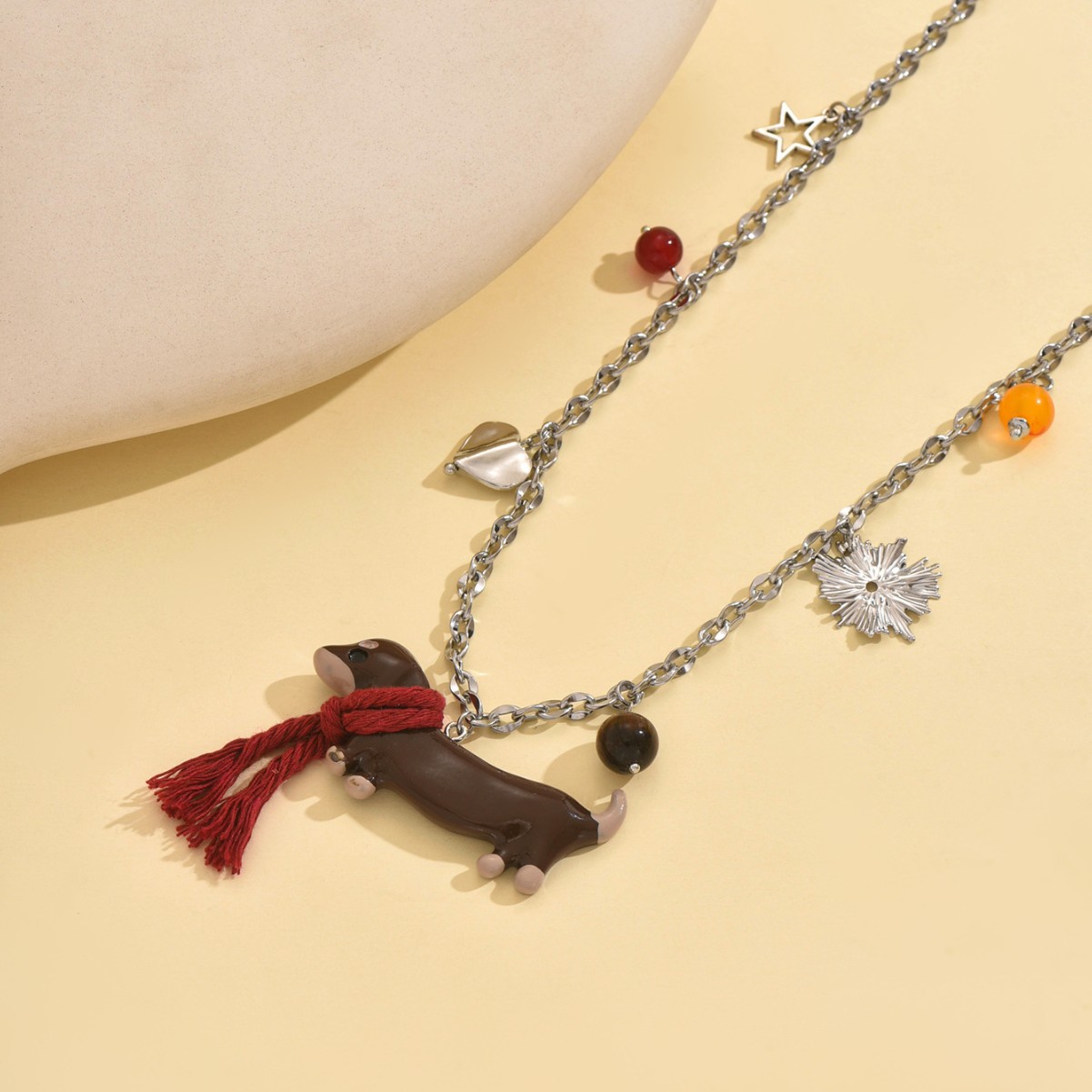 Cartoon Resin Sausage Puppy Necklace With Fashionable And Cute Design Sense