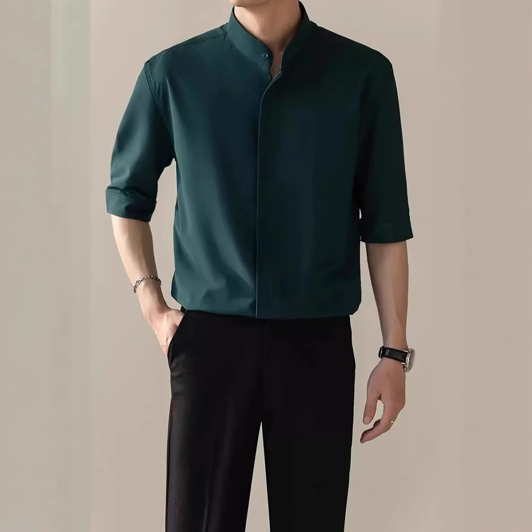 Thin Stand Collar Short Sleeve Shirt Men's Half Sleeve Shirt