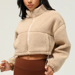 Sports And Leisure Autumn And Winter Thickening Plush Short Tops Outdoor Sport Jacket - Light Khaki - View 1