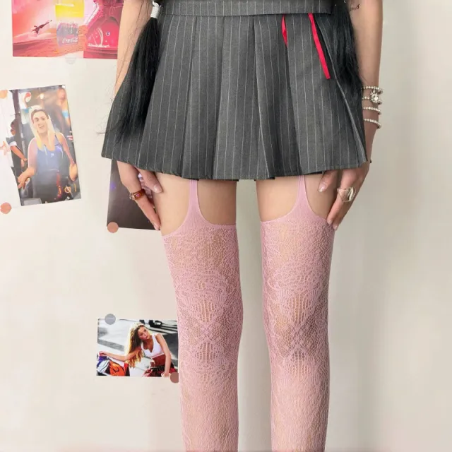 Lace Mesh Hollow Jacquard Black Silk Fishnet Stockings Pink Dd Jacquard - Shop at LoveMi