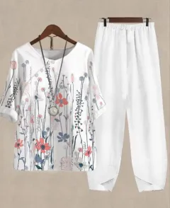 Womens Casual Crew-Neck Cropped-Sleeve Top Set - A38Tzket3Tf1Kn0 07-M - View 1