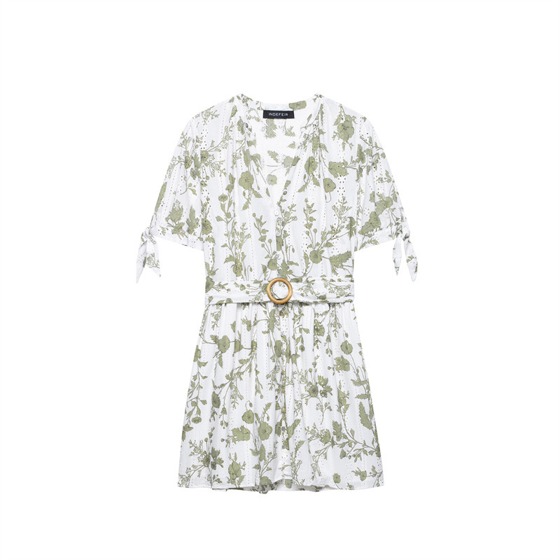 European And American Style Hollow Out Embroidered Printed Mini Short Sleeve Dress