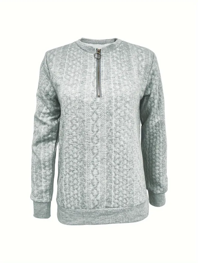 Pullover Half Long sleeve Zipper Sweaters Women's Clothing Gray - Shop at LoveMi