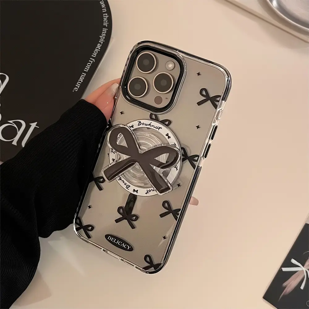 Black Bowknot Magnetic Case Transparent