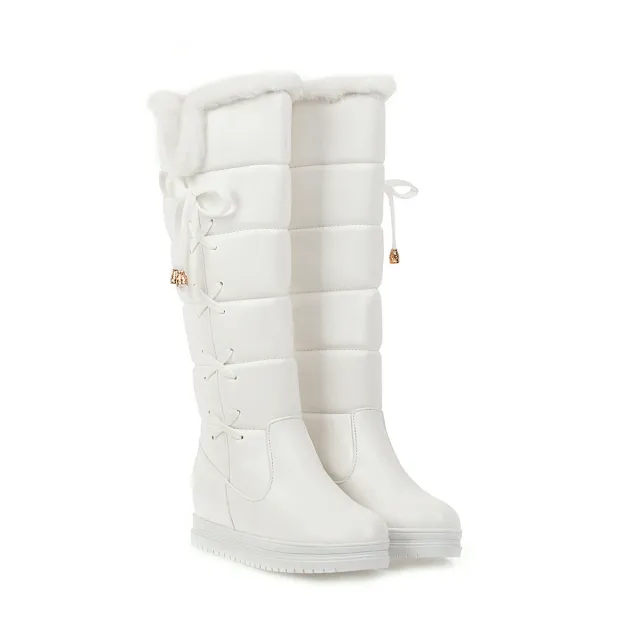 Simple Casual Plus Size Women's Knee high Snow Boots White - Shop at LoveMi