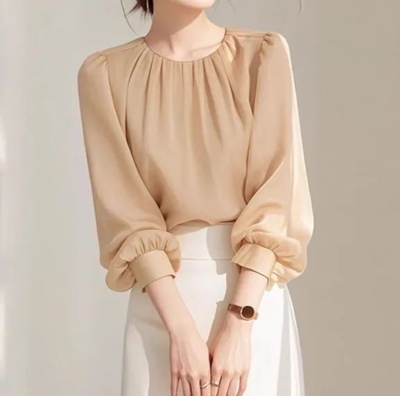 Women's Long sleeved Western Style Shirt Apricot - Shop at LoveMi