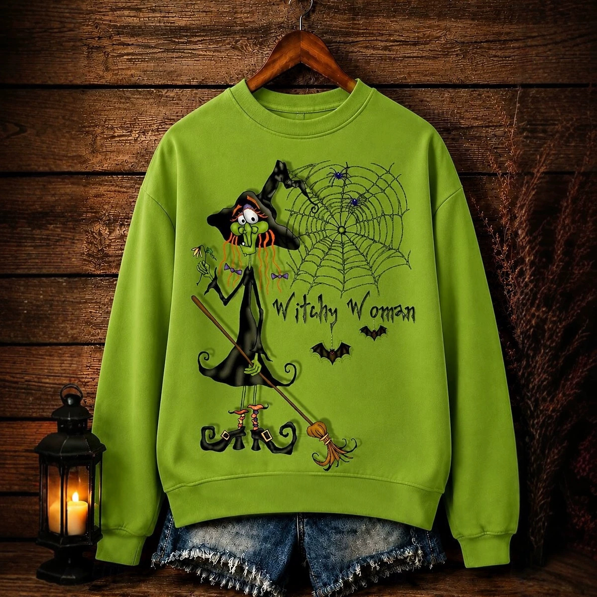 Women's Long-sleeve Crew-neck Halloween-print Hoodie