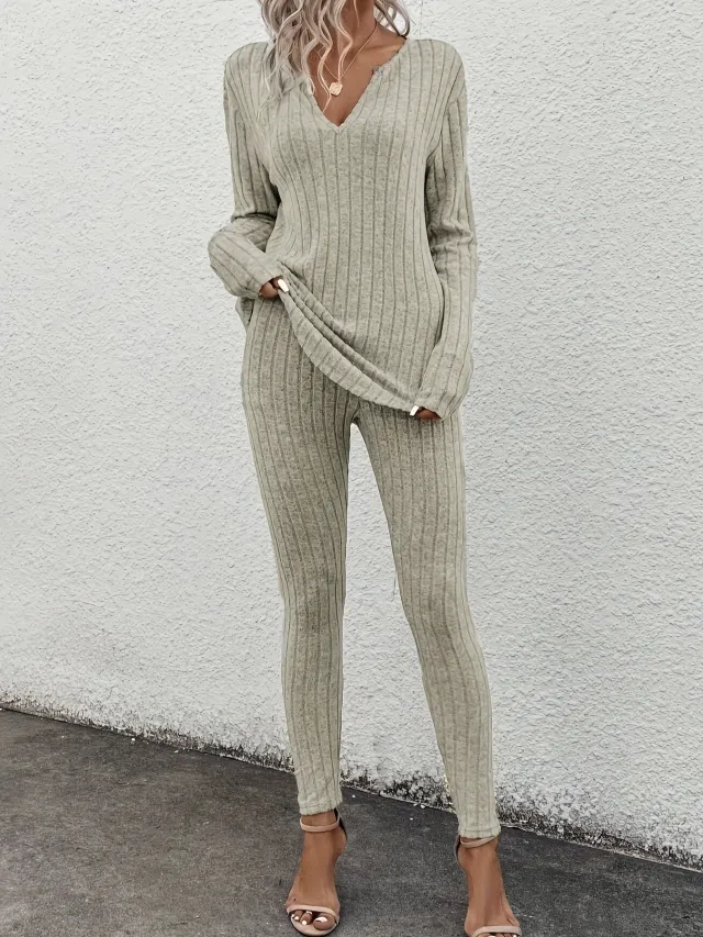Autumn And Winter New Solid Color Casual Slim Home And Outdoor Suit Khaki - Shop at LoveMi