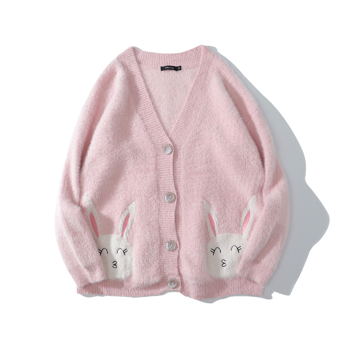 American Retro Sweet Embroidery Knitted Cardigan Sweater Pink - Shop at LoveMi