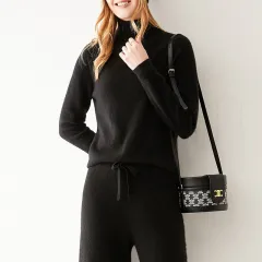 Women's Fashion Cashmere Sweater Loose Slimming Sweater - Black - View 1