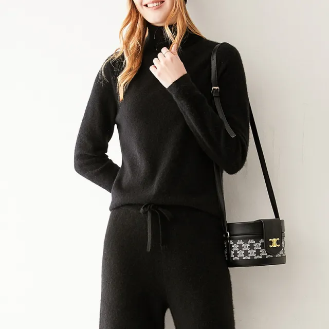 Women's Fashion Cashmere Sweater Loose Slimming Sweater Black - Shop at LoveMi