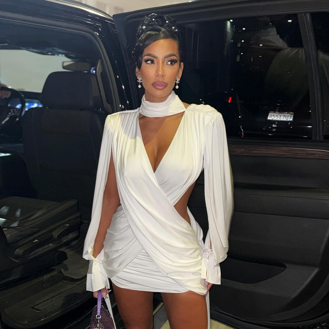 Hollowed-Out Long-Sleeve Sexy Midriff-Baring Bodycon Dress