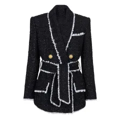Women Fashionable All-match High-end Quality Woolen Coat Shorts Suit - Black - View 1