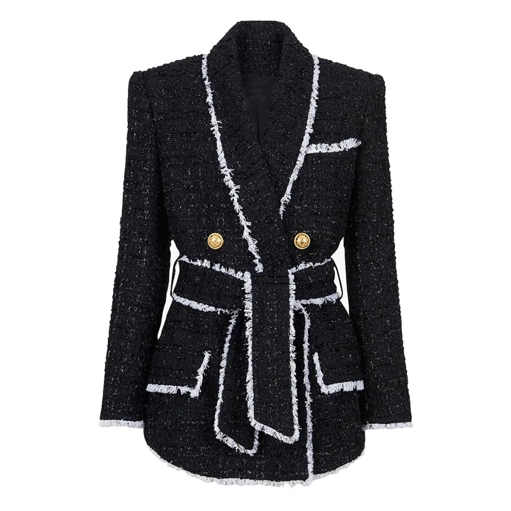 Women Fashionable All-match High-end Quality Woolen Coat Shorts Suit - Black