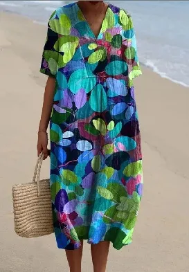 Cross border Independent Station Shirt Dress Women's Casual Floral 3D Printed Sleeve Skirt 46 - Shop at LoveMi