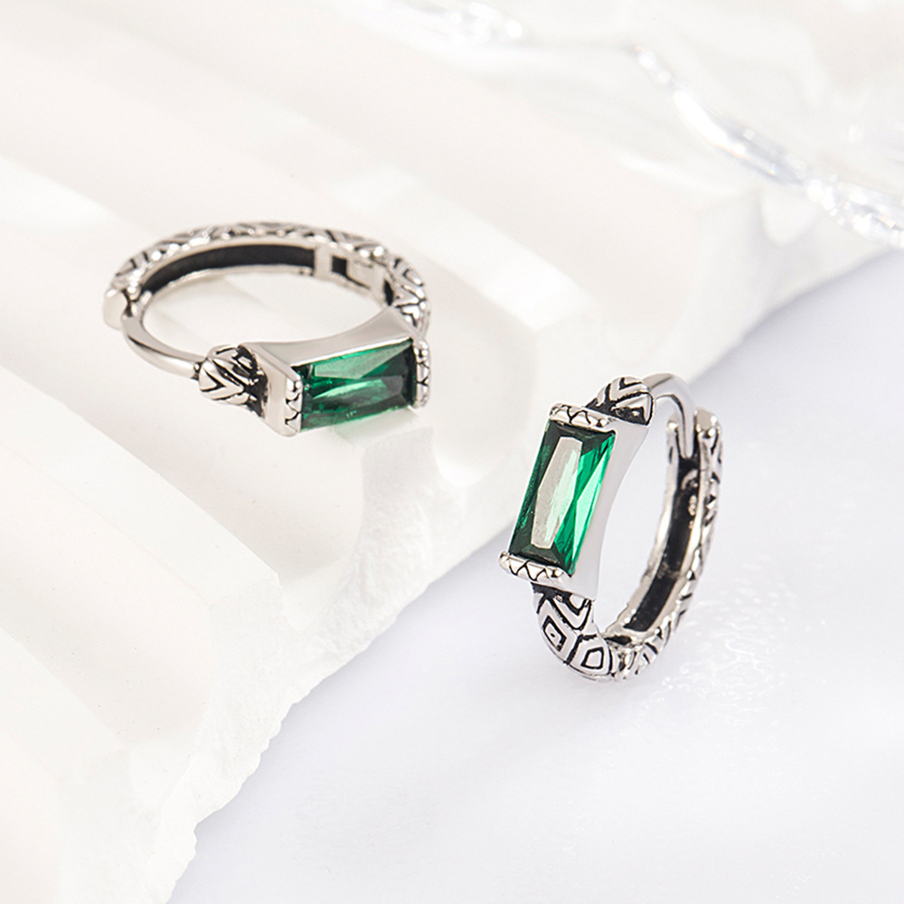 Fashion Crater Texture Green Stone Earrings