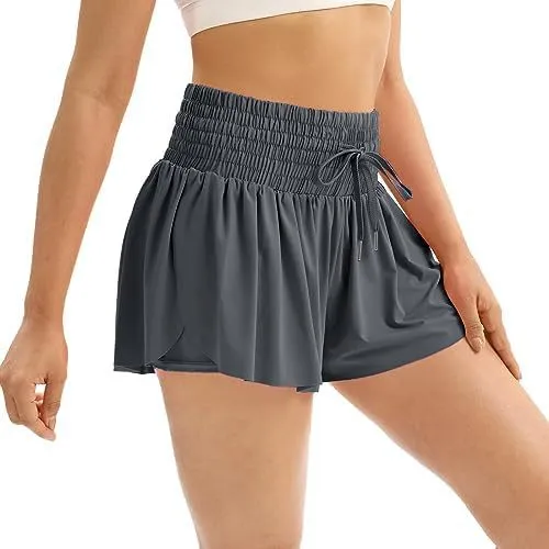 Women's Solid Color Elegant Sports High Waist Shorts Gray - Shop at LoveMi