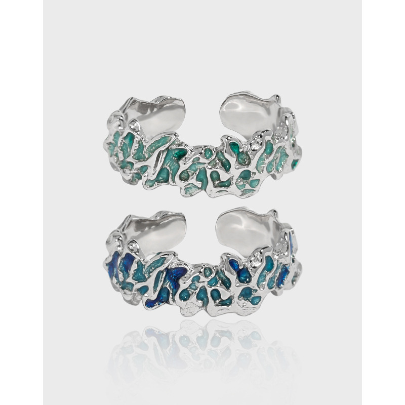 Irregular Texture Ethnic Openning Silver Ring