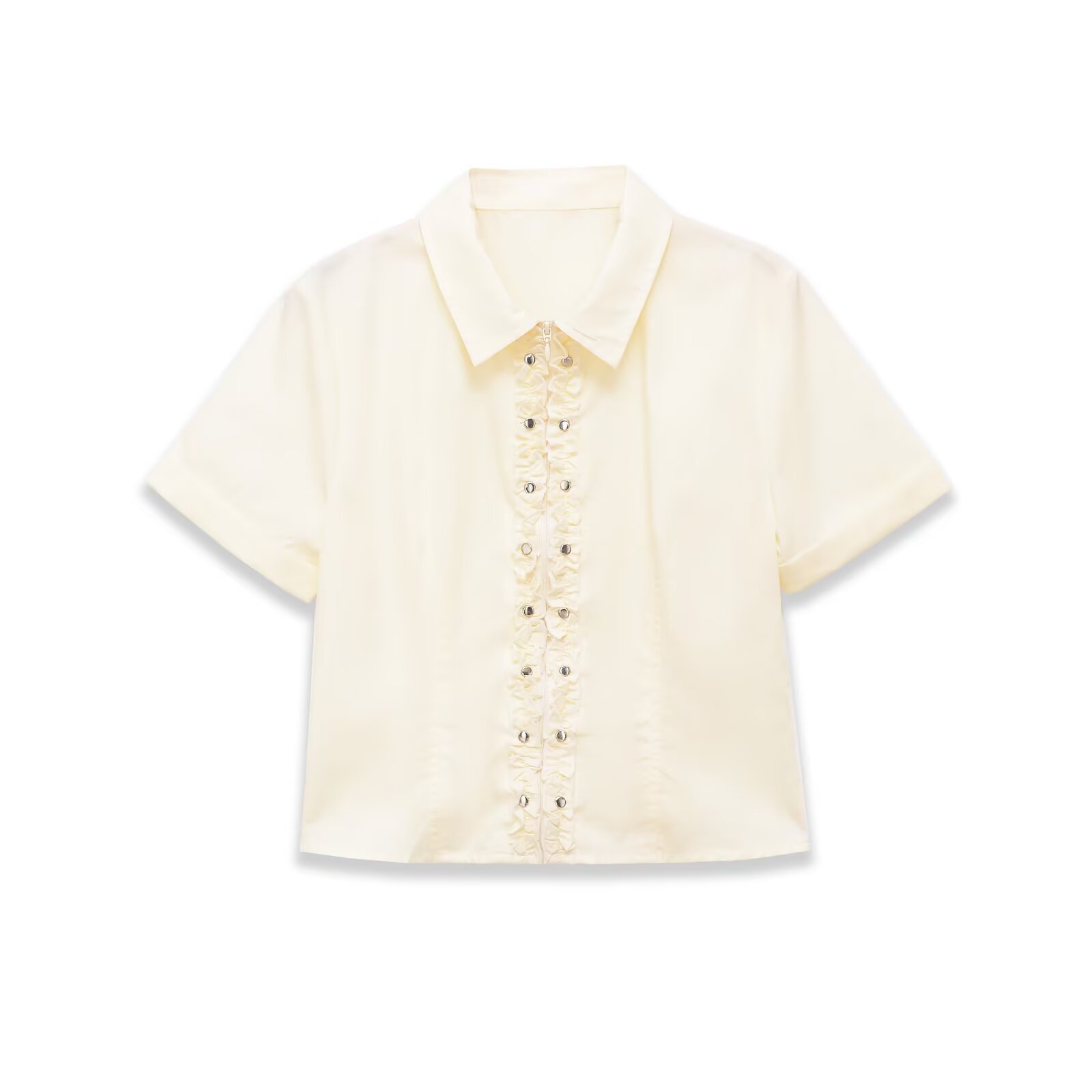 New Womens Fashionable Western-style Stacked Poplin Shirt With Rivets