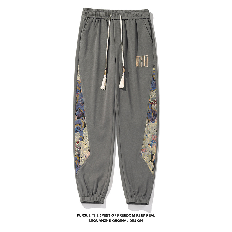 White Background Plus Size Pineapple Plaid National Style Bear Sweatpants