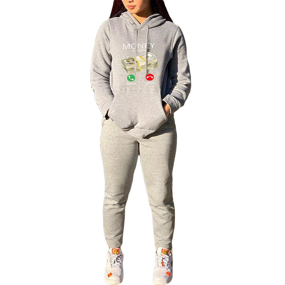 Women's Personal Leisure Printed Sweater Two-piece Suit