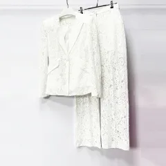 Socialite Catwalk Elegant Temperament Straight-leg Pants Slim Fit Two-piece Suit - White - View 1