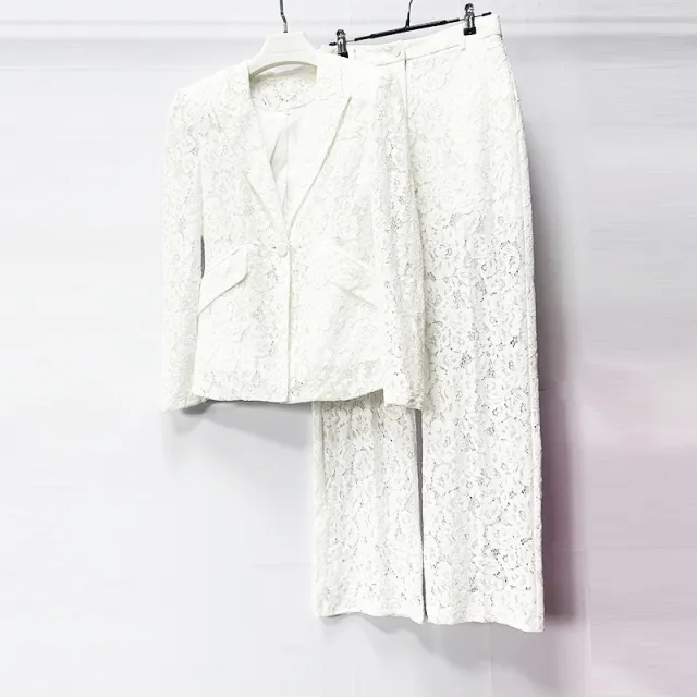 Socialite Catwalk Elegant Temperament Straight leg Pants Slim Fit Two piece Suit White - Shop at LoveMi