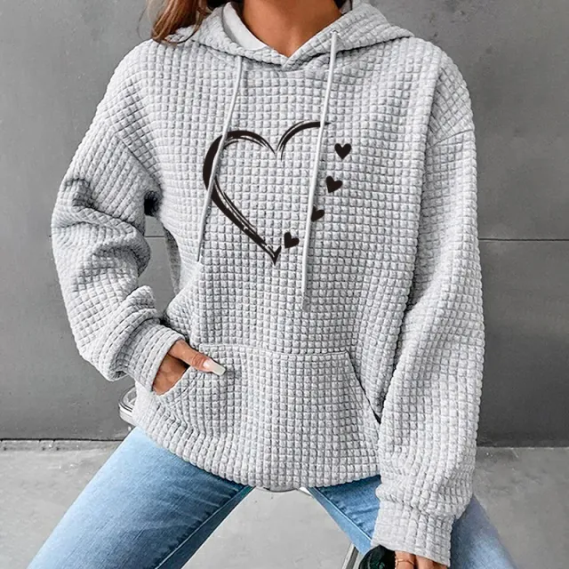 Autumn And Winter Women's New Hooded Long Sleeve Heart shaped Sweater Gray - Shop at LoveMi