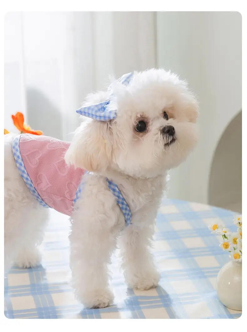 Heart Relief Texture Bow Suspenders Vest Small Dog