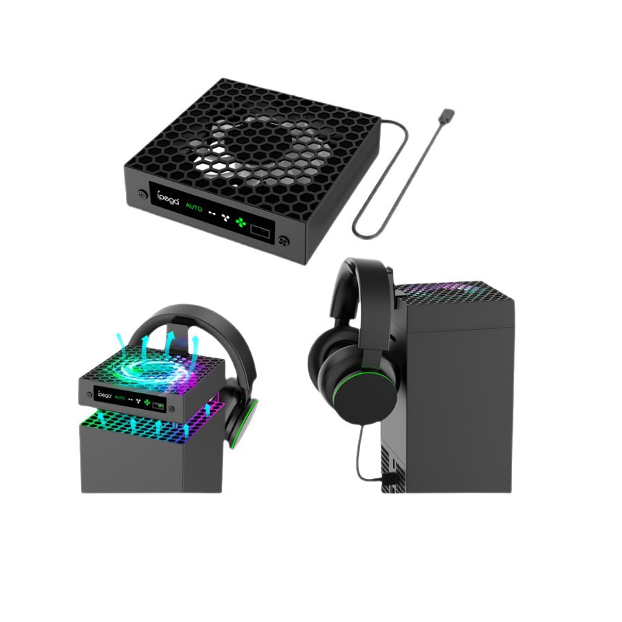 PC Temperature-control Cooling Fan With RGB Lighting Headset Holder And Gaming Accessory Rack