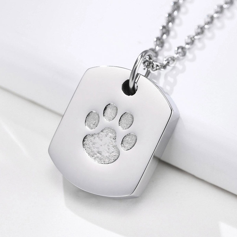 Stainless Steel Dog Paw Cinerary Casket Openable Pendant Black Men's Necklace Twist Metal Accessories